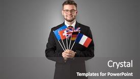  Presentation with wall - Beautiful PPT layouts featuring design european union - cheerful student standing in front backdrop and a dark gray colored foreground