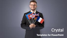  Presentation with broken wall american flag - PPT layouts with design european union - cheerful student standing in front background and a dark gray colored foreground