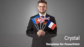  Presentation with wall - Presentation theme having design european union - cheerful student standing in front background and a gray colored foreground