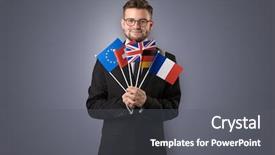  Presentation with national flag of chicago - PPT theme consisting of unification - cheerful student standing in front background and a dark gray colored foreground