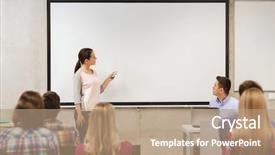  Presentation with school technology - Colorful presentation theme enhanced with white board and teacher backdrop and a coral colored foreground