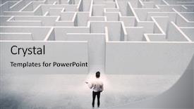  Presentation with decision - Audience pleasing theme consisting of front of white labirynth backdrop and a light gray colored foreground