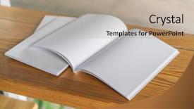  Presentation with magazines - Colorful PPT layouts enhanced with front office - blank catalog magazines book mock backdrop and a mint green colored foreground