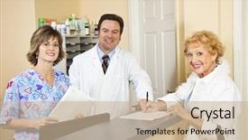  Presentation with health insurance - Beautiful theme featuring front office - doctor and his nurse receptionist backdrop and a soft green colored foreground