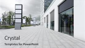  Presentation with facade - Presentation theme enhanced with front office - empty road and building facade background and a light gray colored foreground