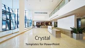  Presentation with office - Presentation theme with front office - lobby of business building background and a soft green colored foreground