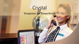  Presentation with receptionist - PPT theme enhanced with front office - picture of pretty receptionist background and a blonde colored foreground