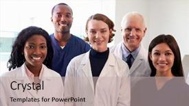  Presentation with exam - Amazing PPT theme having front office - portrait of medical staff backdrop and a mint green colored foreground