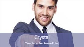  Presentation with front office - Beautiful slides featuring front office - smiling business man pointing backdrop and a ocean colored foreground