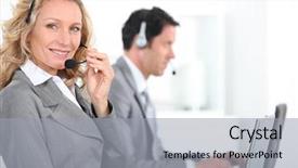  Presentation with front office - Cool new theme with front office - woman and man wearing head-set backdrop and a light gray colored foreground