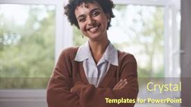  Presentation with front office - Presentation design enhanced with front-portrait-of-pretty-young background and a tawny brown colored foreground