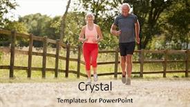  Presentation with senior couple - Audience pleasing theme consisting of front runner - healthy senior couple enjoying run backdrop and a lemonade colored foreground