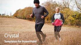  Presentation with autumn - PPT theme enhanced with front runner - mature couple running around autumn background and a  colored foreground