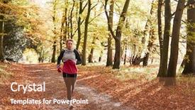  Presentation with autumn - Amazing PPT theme having front runner - mature woman running through autumn backdrop and a coral colored foreground