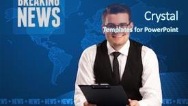  Presentation with anchor - Colorful presentation design enhanced with front telling breaking news backdrop and a ocean colored foreground