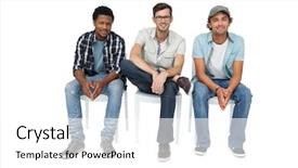  Presentation with cool - Amazing PPT theme having front view - portrait of three cool young backdrop and a white colored foreground