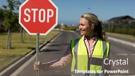  Presentation with pedestrian - Colorful PPT theme enhanced with front-view-close-up backdrop and a gray colored foreground