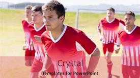  Presentation with football players field - Presentation consisting of front-view-close-up background and a coral colored foreground