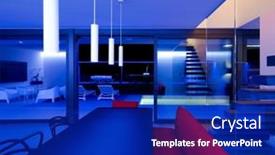  Presentation with living room - Slide deck having front-view-living-room background and a royal blue colored foreground