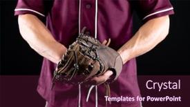  Presentation with baseball team - Cool new slide deck with front-view-mid-section backdrop and a tawny brown colored foreground