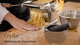  Presentation with pasta restaurant - PPT theme having front-view-mid-section background and a  colored foreground