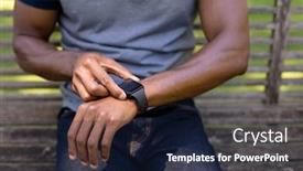  Presentation with man sitting bench - PPT theme consisting of front-view-mid-section background and a  colored foreground