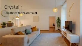  Presentation with living room - Presentation consisting of front-view-modern-living-room background and a coral colored foreground