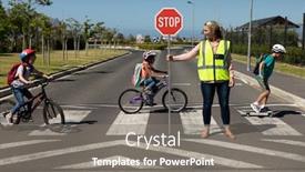  Presentation with road stop sign - PPT theme enhanced with front-view-of-a-blonde background and a gray colored foreground