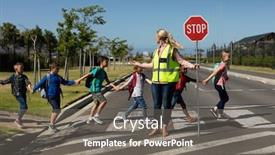  Presentation with pedestrian crossing - Audience pleasing PPT theme consisting of front-view-of-a-blonde backdrop and a gray colored foreground