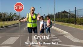  Presentation with pedestrian crossing - Cool new PPT theme with front-view-of-a-blonde backdrop and a gray colored foreground