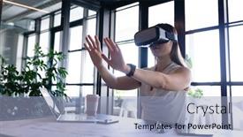  Presentation with front desk - PPT layouts consisting of front-view-of-a-businesswoman background and a light blue colored foreground