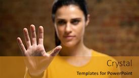  Presentation with virtual hand - PPT layouts with front-view-of-a-caucasian background and a gold colored foreground