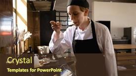  Presentation with restaurant kitchen - Theme featuring front-view-of-a-caucasian background and a  colored foreground