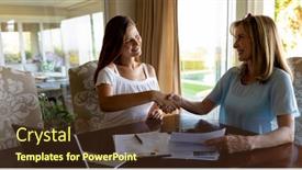  Presentation with meeting table - Presentation design featuring front-view-of-a-caucasian background and a tawny brown colored foreground