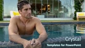  Presentation with pool side - Theme consisting of front-view-of-a-caucasian background and a ocean colored foreground