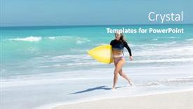  Presentation with sad woman walking - Presentation theme featuring front-view-of-a-caucasian background and a  colored foreground