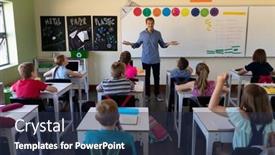  Presentation with diverse classroom - PPT theme enhanced with front-view-of-a-caucasian background and a  colored foreground