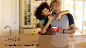  Presentation with coffee cup - Theme featuring front-view-of-a-couple background and a coral colored foreground