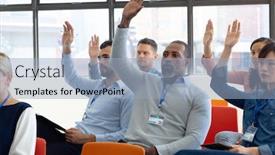  Presentation with group - Colorful presentation design enhanced with front-view-of-a-diverse backdrop and a light blue colored foreground