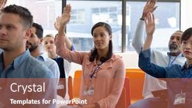  Presentation with group - PPT theme having front-view-of-a-diverse background and a red colored foreground