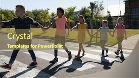  Presentation with pedestrian crossing - PPT layouts having front-view-of-a-diverse background and a coral colored foreground