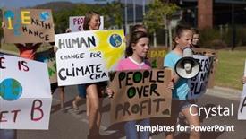  Presentation with road signs - Cool new slide deck with front-view-of-a-diverse backdrop and a tawny brown colored foreground