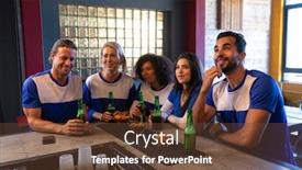  Presentation with multi ethnic group - PPT layouts featuring front-view-of-a-group background and a tawny brown colored foreground