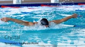  Presentation with swimming pool - Presentation theme having front-view-of-a-male background and a light blue colored foreground