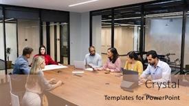  Presentation with women meeting - Slides consisting of front-view-of-a-multi background and a coral colored foreground