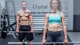  Presentation with weight lifting - Colorful slides enhanced with front view of a muscular couple lifting weight together backdrop and a light blue colored foreground