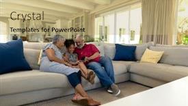  Presentation with senior living - Cool new slide deck with front-view-of-a-senior backdrop and a coral colored foreground