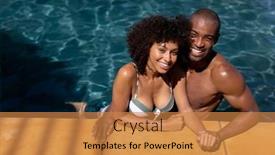  Presentation with swimming pool - Presentation theme enhanced with front-view-of-a-standing background and a gold colored foreground