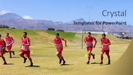  Presentation with football players field - PPT theme consisting of front-view-of-a-team background and a light blue colored foreground