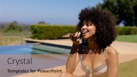  Presentation with swimming pool - Presentation design enhanced with front-view-of-a-woman background and a coral colored foreground